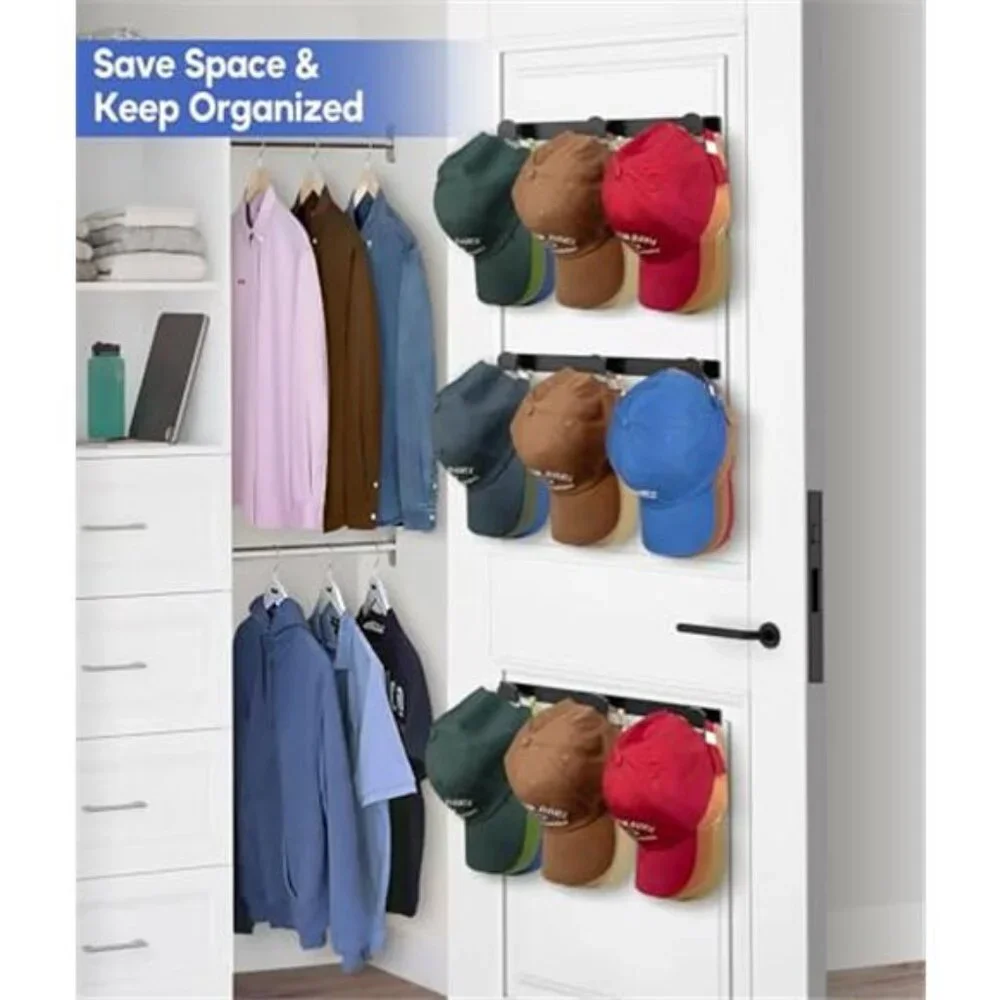Baseball Cap Hat Rack Wall Hat Organizer Cap Holder Storage Hooks Holds 36 Hats